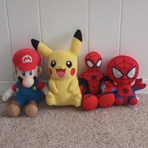 Lot Of Mario Pokemon Marvel 2 Spiderman Plushies Toys